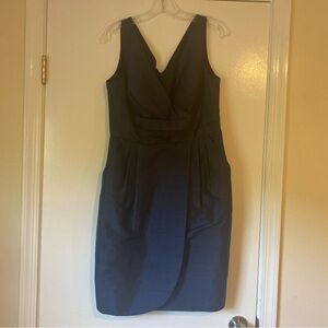 EUC Kay Unger navy blue silk shantung dress size 12